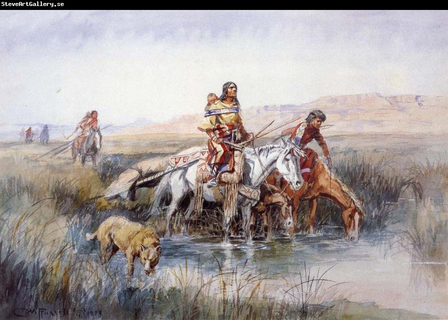 Charles M Russell Indian Women Moving Camp